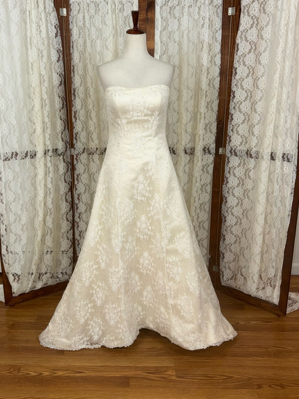 Beautiful Vintage 90s Demetrios Swiss Dot Mesh Wedding Gown